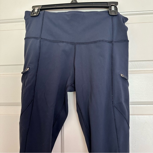 Lululemon Full Length Navy Blue Tights Leggings Zippers Pockets Size 8 - Picture 2 of 7